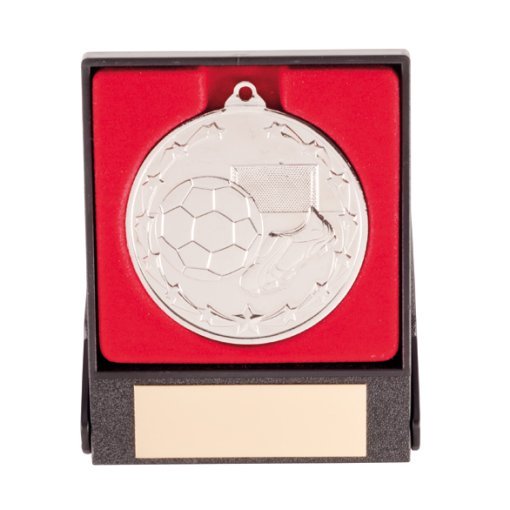 Starboot Economy Football Medal & Box Silver 50mm MB1393S
