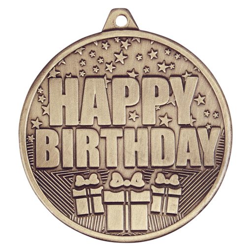 Cascade Happy Birthday Iron Medal Antique Gold 50mm MM19036G