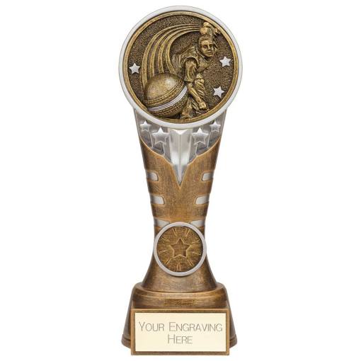 Ikon Tower Cricket Bowler Award Antique Silver & Gold 200mm PA24157D