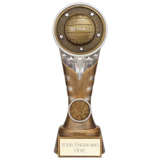 Ikon Tower Netball Award Antique Silver & Gold 200mm PA24226D