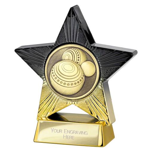Superstar Lawn Bowls Award Black & Gold 110mm PA25066A