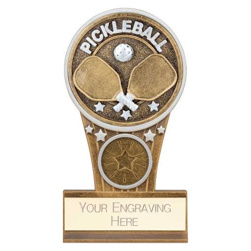 Ikon Tower Pickleball Plaque Award Antique Silver & Gold 110mm PA25226A