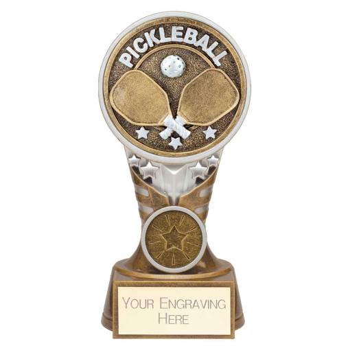 Ikon Tower Pickleball Award Antique Silver & Gold 150mm PA25226B