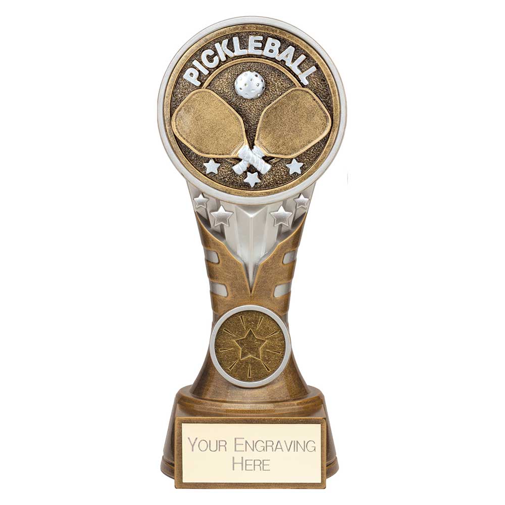Ikon Tower Pickleball Award Antique Silver & Gold 175mm PA25226C