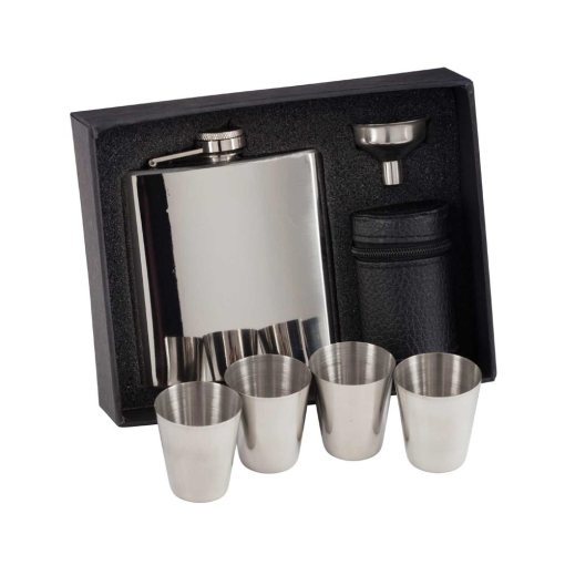 Aintree Polished Steel Flask & Cups 6oz 115mm ST16154A