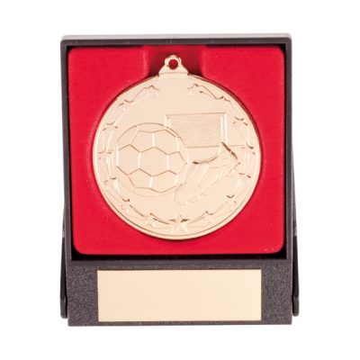 Starboot Economy Football Medal & Box Gold 50mm MB1393G