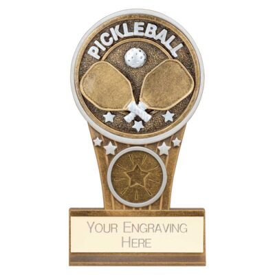 Ikon Tower Pickleball Plaque Award Antique Silver & Gold 110mm PA25226A