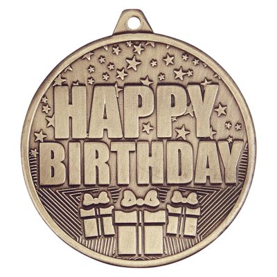 Cascade Happy Birthday Iron Medal Antique Gold 50mm MM19036G